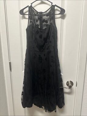 Elegant Black Floral Mesh Fit & Flare Dress